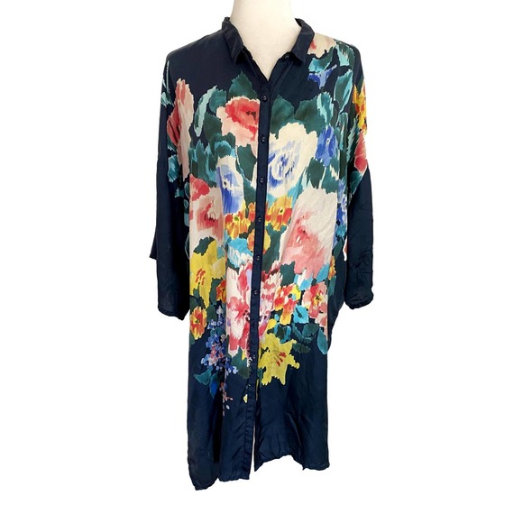 Johnny Was Malani Floral Silk Button Front Tunic Blouse Size Medium EUC - Picture 13 of 15